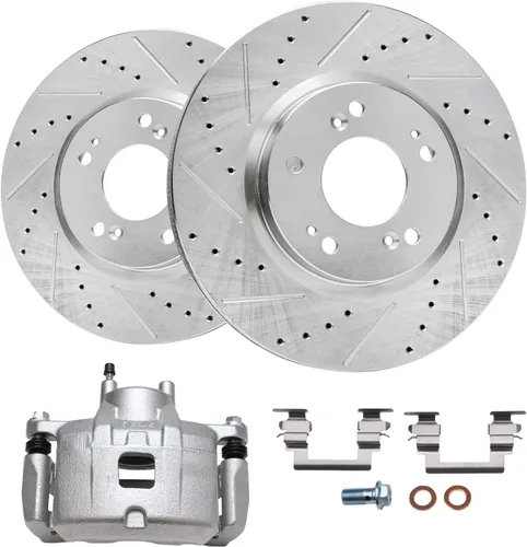Miniatura 25 de Detroit Axle - Rotores de freno delanteros perforados y ranurados + repuesto de pinza de freno lateral del conductor para Honda Odyssey Acura MDX