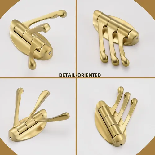 Miniatura 8 de Angle Simple Gancho giratorio para toallas de oro cepillado, 2 piezas, gancho de baño plegable de metal, soporte para toallas de baño, colgador