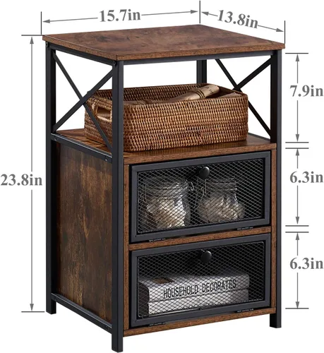 Miniatura 3 de VECELO Mesa auxiliar auxiliar, mesita de noche moderna con espacio de almacenamiento y puerta, juego de 2 mesitas de noche para sala de estar