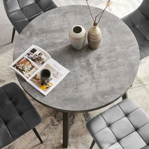 Miniatura 5 de NORDICANA Juego de comedor de madera de 5 piezas para 4, mesa de cocina pequeña con sillas tapizadas, juego de mesa redonda gris y sillas