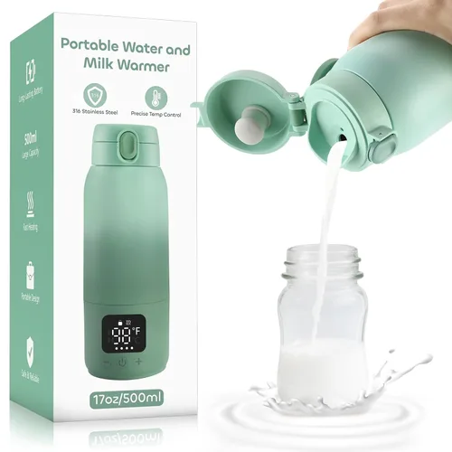 Calentador de botellas portátil para viajes, calentador de leche portátil de 17 onzas para calentamiento rápido del bebé, carga rápida de 30 W,