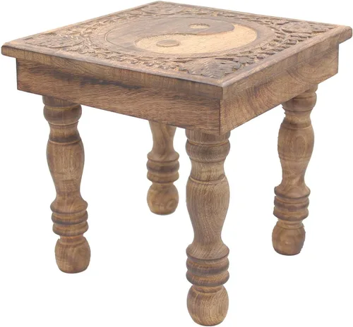 Miniatura 13 de DharmaObjects Mesa de meditación de altar de altar de oración tallada a mano de madera maciza de mango (OM)