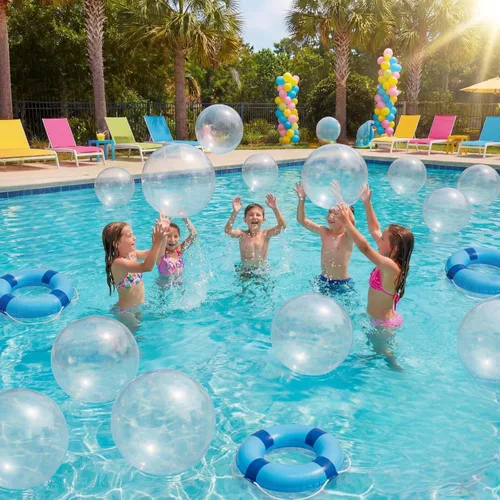 Miniatura 5 de Zhanmai 6 bolas inflables transparentes de playa de 16 pulgadas transparentes para piscina, globos flotantes para decoración de fiestas bajo el mar