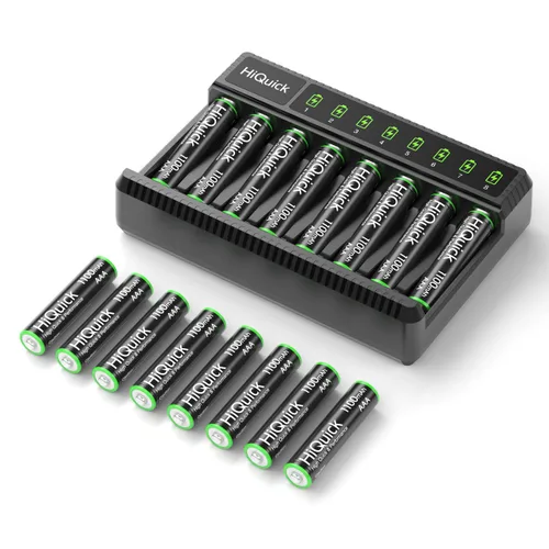 Miniatura 12 de HiQuick Cargador inteligente de 8 bahías con batería recargable AA AAA, 4 pilas AA de 2800 mAh y 4 pilas AAA de 1100 mAh, carga rápida
