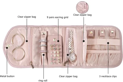 Miniatura 3 de XIUQILAI Joyero de viaje pequeño, joyero portátil de viaje para anillos, aretes, collares, pulseras, organizador de almacenamiento, caja de joyería