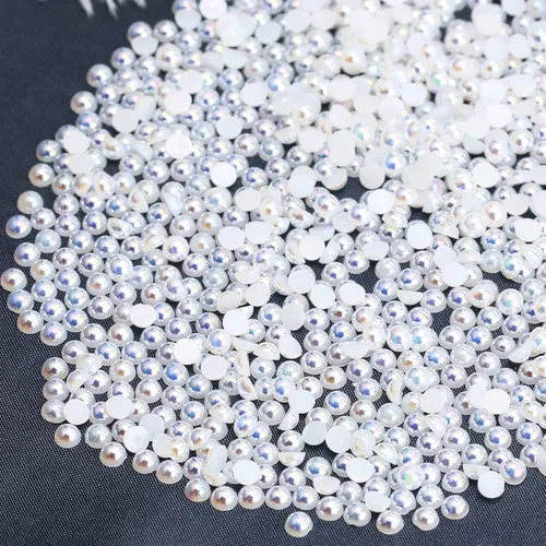Miniatura 73 de 1500 PIEZAS 4mm Perlas Blancas de Media Parte Plana para Manualidades Joyería Álbum de Recortes Decoración de Uñas, Perlas de Parte Plana para Blanco