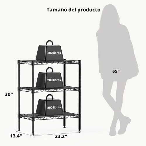 Miniatura 3 de DUMOS Estantes de almacenamiento de alambre de metal de 3 niveles, estante de almacenamiento ajustable de pie, organizador de unidad de estantería