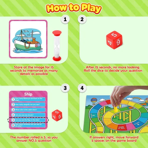 Miniatura 4 de Juegos de mesa de memoria para niños, juegos de mesa educativos de aprendizaje, juego de memoria para niños y niñas a partir de 6 años, divertido