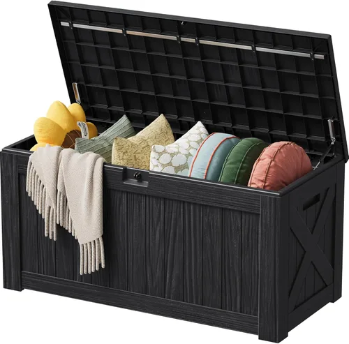 Miniatura 26 de Devoko 29 Gallon Waterproof Outdoor Storage Box Resin Deck Box Lockable and UV Resistant for Patio Furniture, Garden Tools (Black, 29 Gallon)