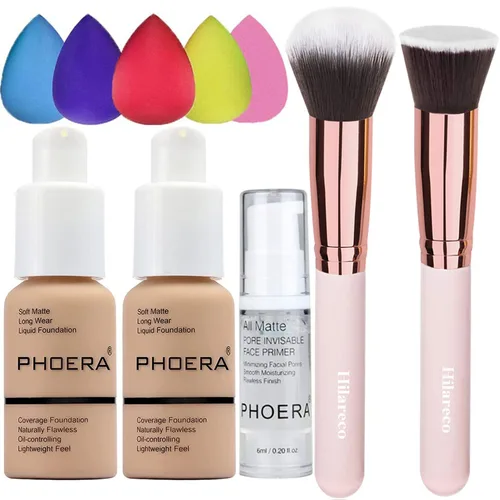 Miniatura 7 de Phoera 104 y 105 - Base de cobertura entera, base correctora Hilareco, impecable, 1.014 onza liquida, corrector de aceite mate natural, corrector