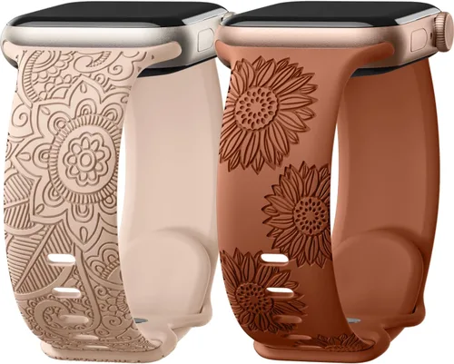 Miniatura 15 de Odbeai Correa deportiva de silicona suave con grabado floral compatible con Apple Watch de 1.496 pulgadas, 1.575 pulgadas, 1.614 pulgadas, 1.654