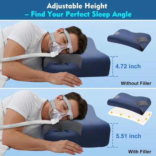 Miniatura 5 de Almohada CPAP para personas que duermen de lado y espalda – Almohada cervical ajustable de espuma viscoelástica para apoyo del cuello y un mejor