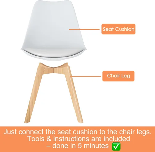 Miniatura 6 de LSSBOUGHT Sillas de comedor modernas de mediados de siglo, silla auxiliar de plástico con acolchado suave y patas de madera para comedor, sala