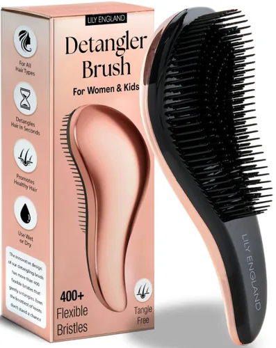 Cepillo desenredante para cabello grueso, rizado y lacio, cerdas flexibles, para cabello húmedo y seco, color lirio de Inglaterra, oro rosa Oro rosa