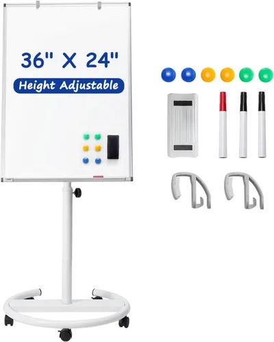 Miniatura 11 de Pizarra blanca móvil, 36" x 24" pulgadas, pizarra blanca portátil magnética sobre ruedas, altura ajustable tablero de borrado en seco de pie