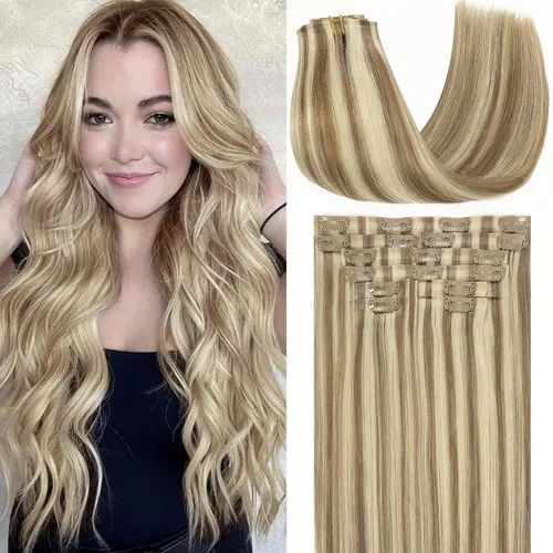 Miniatura 43 de Loxxy Extensiones de cabello humano con clip, sin costuras, 22 pulgadas, color marrón oscuro a castaño oscuro y marrón oscuro, 7 piezas
