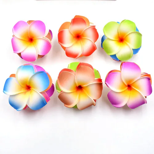 Miniatura 5 de 10 pinzas de flores hawaianas de plumeria hawaiana, pasadores de pelo para fiesta en la playa, horquillas artificiales de flores tropicales