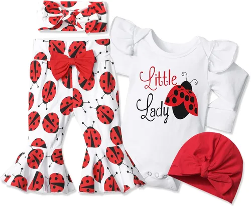 Ropa de bebé niña, 4 piezas, trajes de niña recién nacida, con volantes, mameluco de campana para bebé, diadema, bandana, conjuntos de ropa, regalos