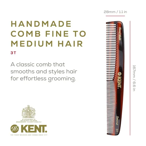 Miniatura 2 de Kent Peine 3T de doble diente de 6.5 pulgadas, peine de aseo de dientes finos y anchos para cabello, barba, bigote, estilo grueso y fino