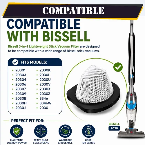 Miniatura 7 de Pieza de repuesto para Bissell 3-en-1 Limpiador de aspiradora de palo ligero 3 Filtro para modelos 2030, 20303, 20306, 20307, 20309, 2030H, 2030V