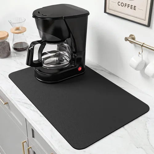 Miniatura 10 de PoYang Tapete de café extragrande de 31.5 x 17 pulgadas, accesorios de barra de café para encimera, tapete absorbente para secado de platos, Gris