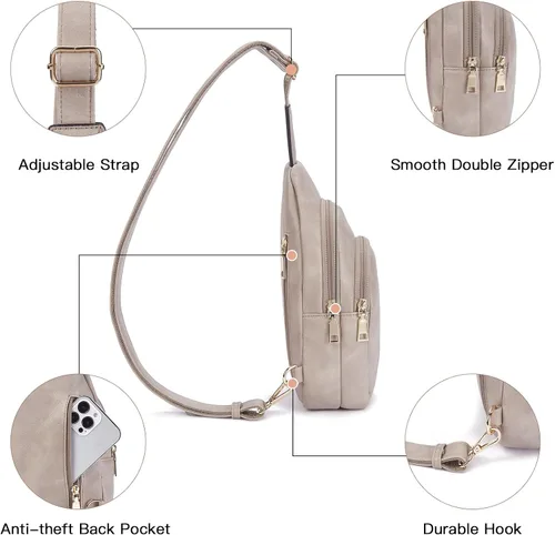 Miniatura 95 de Telena Riñonera pequeña para mujer, de cuero, cangureras, bolsa de pecho para mujer