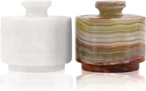 Salero de mármol con tapa de 3" ónix blanco y verde, cuencos de sal y pimienta, almacenamiento para el hogar, recipiente de sal para almacenamiento