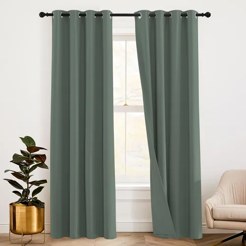 Miniatura 11 de RYB HOME 3 en 1 insonorizadas - oscurecedoras - cortinas de lino con aislamiento, cortinas de ahorro de energía con bloqueo de ruido para Lino blanco