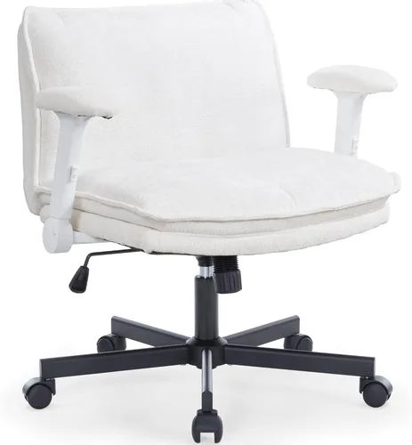 Miniatura 11 de FanciSpot Silla de oficina con patas cruzadas con ruedas y brazos abatibles ajustables, silla de escritorio cruzada con cojín grueso, silla de Negro