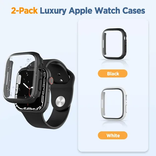 Miniatura 6 de Paquete de 2 fundas curvadas 3D para Apple Watch Series 7, protector de pantalla de vidrio templado de 1.614 in para iWatch cubierta completa
