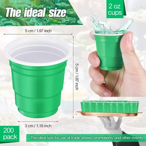 Miniatura 2 de 200 vasos de plástico de 2 onzas para degustación de vino, whisky, alimentos, graduación, boda, baby shower, fiesta, beber cerveza (verde)