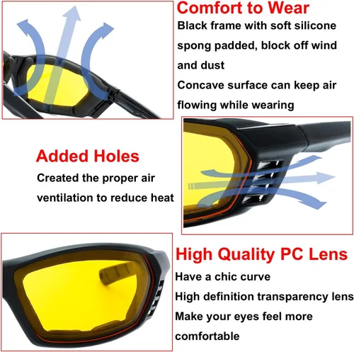 Miniatura 4 de Gafas de Motocicleta con Marco Acolchado y Lentes que Bloquean 100% UVB/UVB para Actividades al Aire Libre y Deportes 5-negro mate