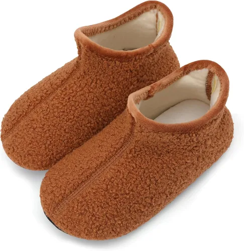Scurtain Pantuflas unisex para niños grandes, calcetines de lana artificial con suela de goma antideslizante para niños grandes, niñas y niños