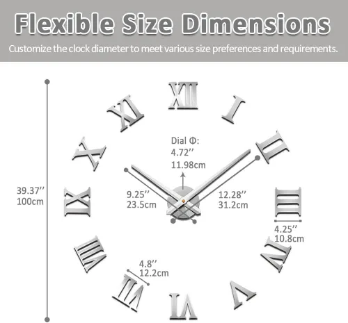 Miniatura 5 de Mintime - Reloj de pared sin marco, adhesivo acrílico 3D, números romanos, arte moderno, kit de piezas para decoración del hogar para sala de estar