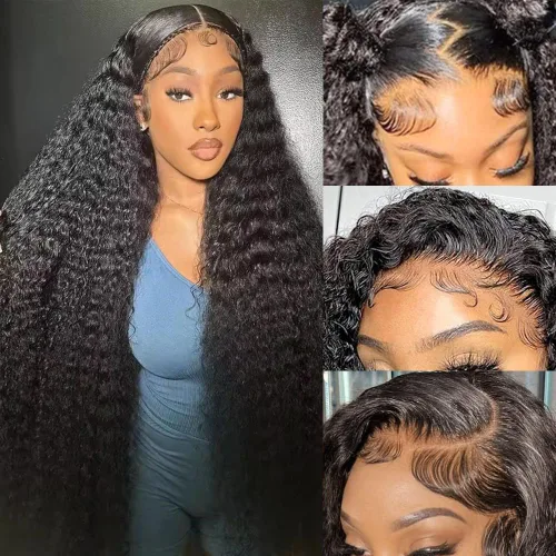Miniatura 12 de CYNOSURE Pelucas de encaje frontal 13x4 de cabello humano prearrancado, densidad del 180%, brasileña rizada con encaje frontal, peluca con cabello