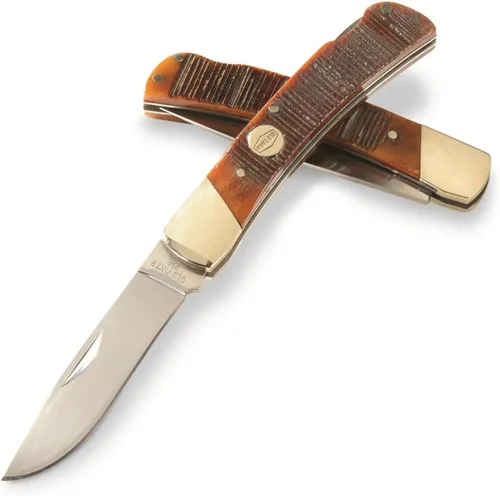 Old Timer Generational USA Series Cuchillos tradicionales fijos y plegables con hojas de acero inoxidable 1095 HC, mangos de hueso aserrado, y