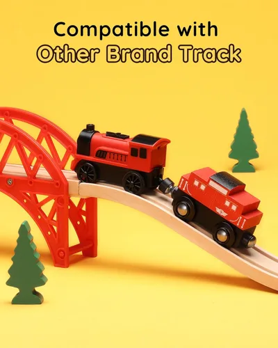 Miniatura 5 de SainSmart Jr. Juego de accesorios de tren de madera, 2 piezas de tren motorizado para niños pequeños con conexión magnética, tren a pilas compatible