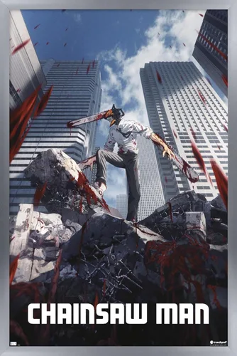 Miniatura 11 de Chainsaw Man - Póster de pared de arte clave, 22.4 pulgadas de largo x 14.7 pulgadas de ancho, versión enmarcada de madera de granero