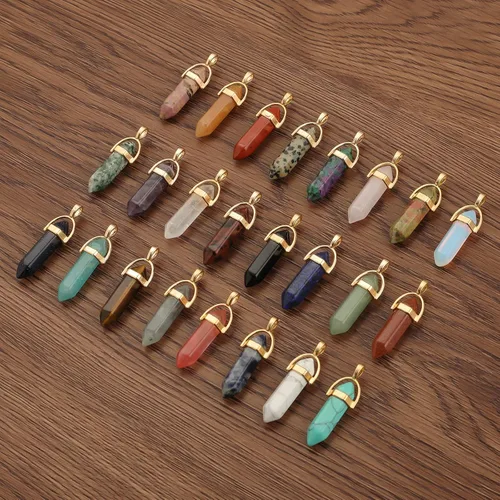 Miniatura 3 de Lezam 24 piezas de dijes de cristal de curación para mujeres, piedras naturales de cuarzo de chakra, dijes hexagonales de piedra preciosa a granel