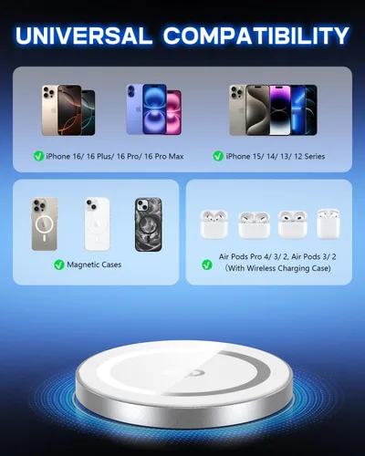 Miniatura 7 de Yootech Cargador Mag-Safe, almohadilla de carga inalámbrica súper rápida certificada Qi2, carga magnética real de 15 W, compatible con iPhone 17/17
