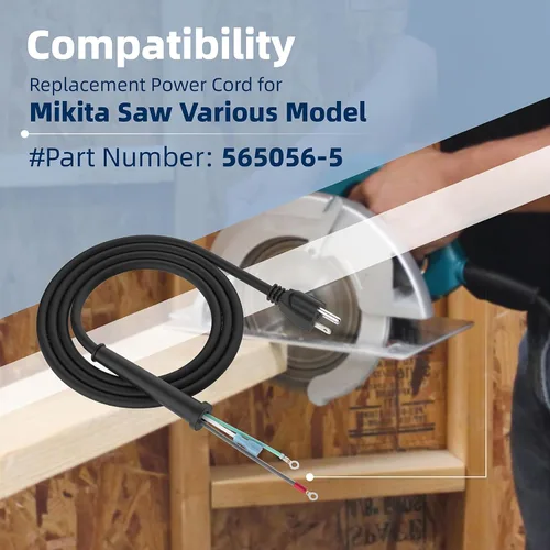Miniatura 5 de 565056-5 - Cable de repuesto compatible con piezas de cable de alimentación Makita, pulidora de sierra circular, cable resistente para accesorios