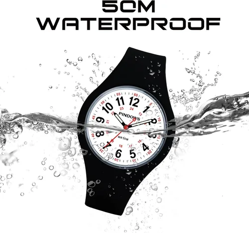 Miniatura 5 de PINDOWS Women Analog Quartz Wrist Watch with Silicone Strap for Young Women Students Easy Read Waterproof Unisex Luminous Dial