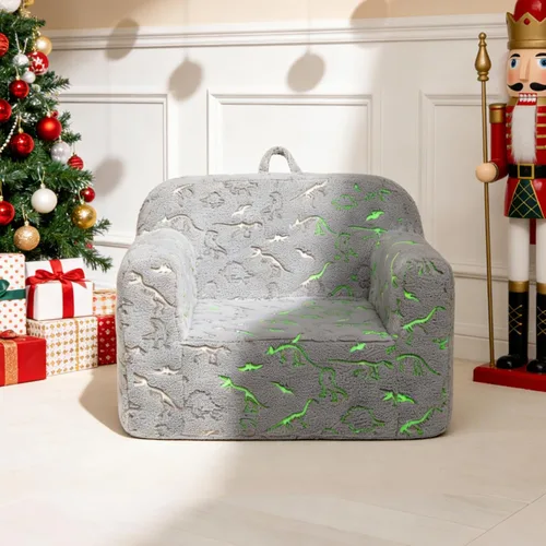 Miniatura 2 de ALIMORDEN Silla de Espuma Ultra-Suave para Acurrucarse para Niños, con Patrón de Fósiles de Dinosaurios que Brillan en la Oscuridad, Sofá de Lectura