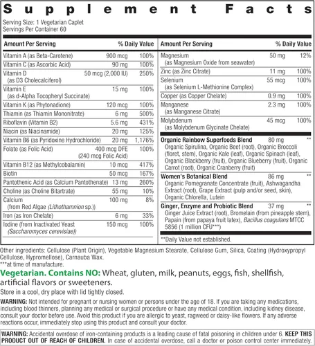 Miniatura 2 de Rainbow Light Multivitamínico One + para mujer 60 cápsulas Apoya la energía y la salud antioxidante Nutrientes alimentarios reales, enzimas