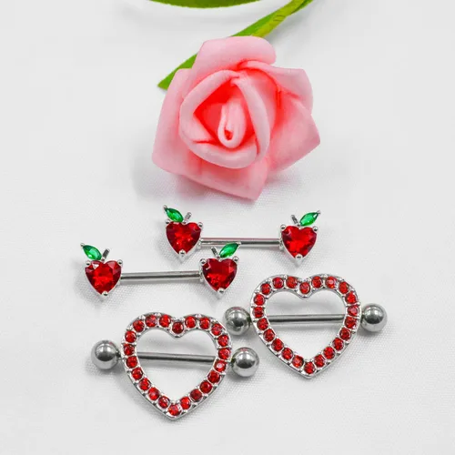 Miniatura 3 de FLOGWE 2 7 pares de anillos de pezón de corazón de calibre 14 de acero inoxidable lindo piercing de pezón joyería de pezón barbells CZ pezón joyería