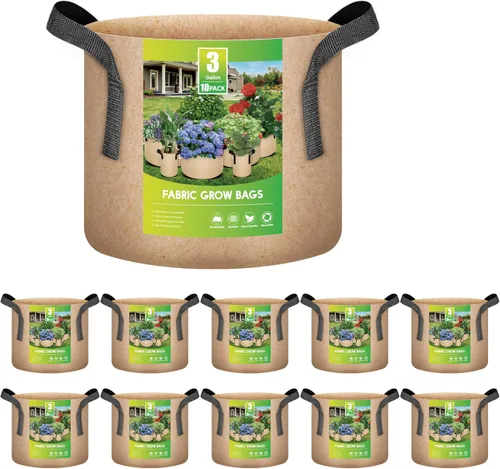 Miniatura 31 de iPower Paquete de 10 bolsas de 3 galones para plantas de tela no tejida gruesa resistente para cultivo de papas, contenedor duradero con aireación