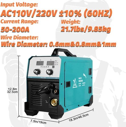 Miniatura 2 de Soldador MIG de 270 amperios, núcleo de flujo de 220 V, inversor de gas, IGBT, antorcha y cable de soldadura sólido de 2 libras, soldador digital