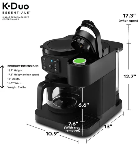 Miniatura 8 de K-Duo Essentials - Cafetera caliente y helada de una sola porción con jarra de vidrio de 12 tazas, prepara cápsulas KCup y posos de café, varios