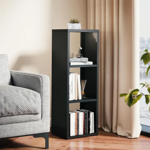 Miniatura 32 de Organizador de almacenamiento vertical de 2 cubos de metal, estantería corta negra con espalda abierta, estante de almacenamiento de cubo pequeño