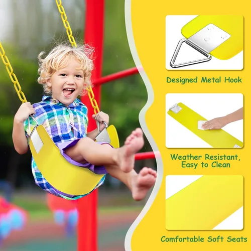 Miniatura 3 de AGPTEK Asiento de columpio, columpio de jardín de 30.4 x 6 x 0.27 pulgadas para niños y adultos con anillo de triángulo de metal - Amarillo
